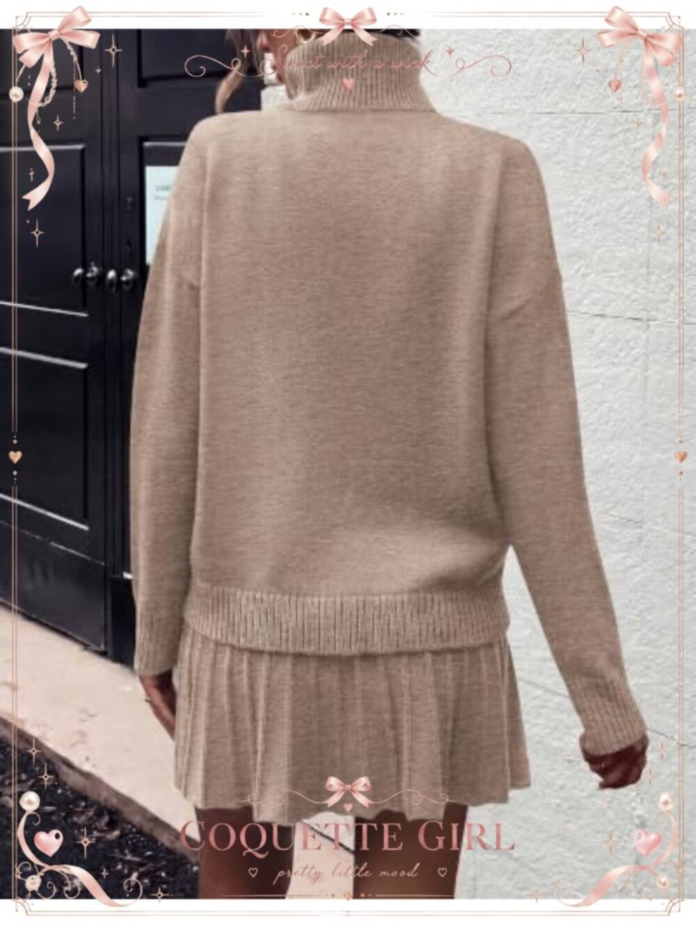 Turtleneck Sweater & Pleated Mini Skirt 2 Piece Set Knit Lounge Set - Picture 4 of 6